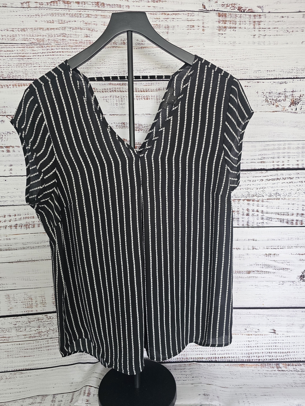 Halogen Black and White Vertical Stripe V-Neck Blouse